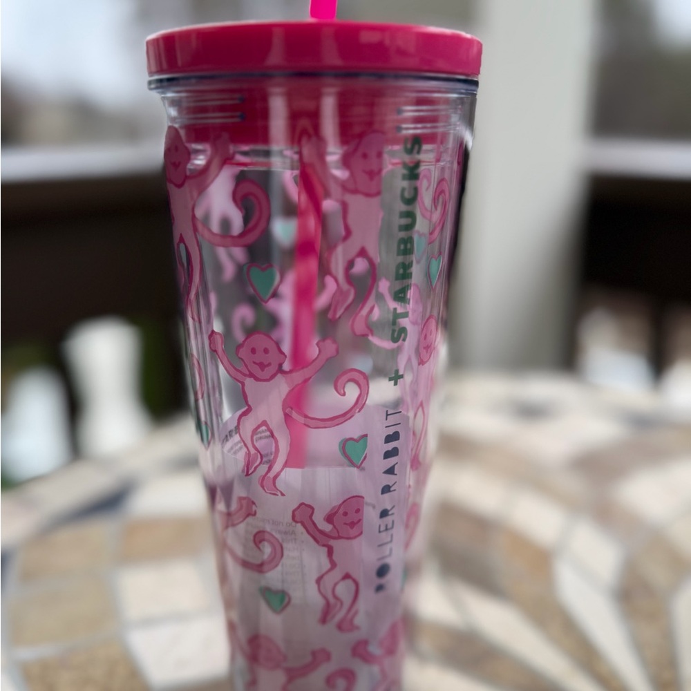 NEW Starbucks + Roller Rabbit Collab- Pink Monkey Tumbler
